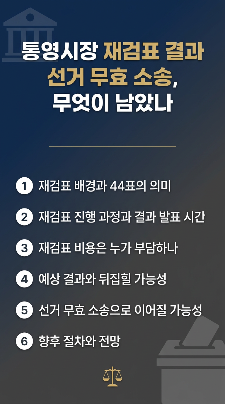 통영 시장 재검표 결과 발표 시간, 비용, 예상 결과, 선거 무효 소송, 향후 절차 및 전망