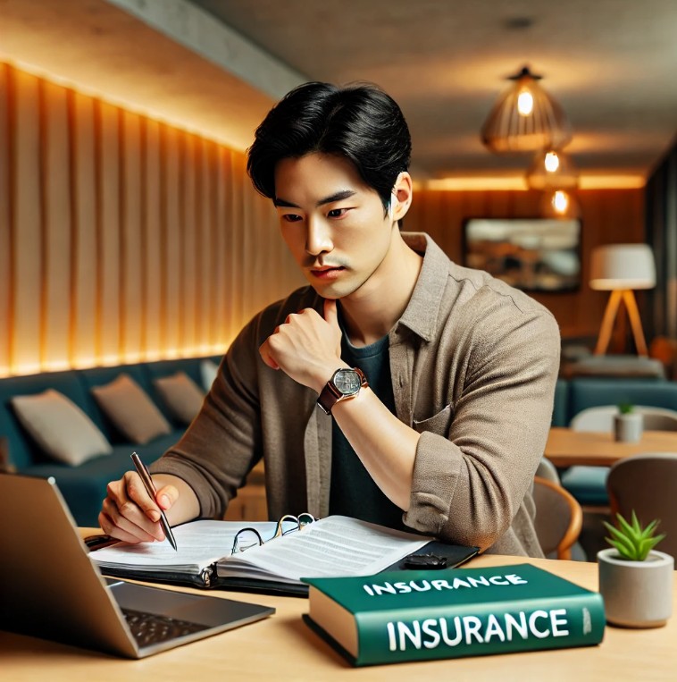 보험설계사 만나기전에 보험 공부하는 청년