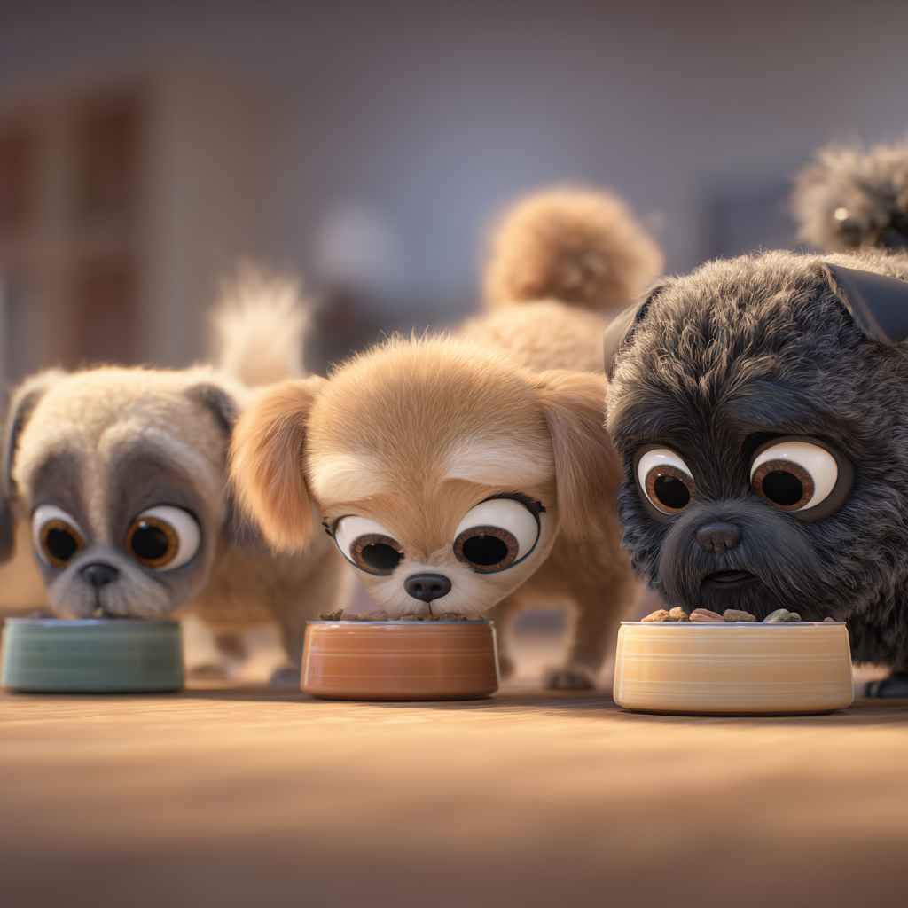 슬로우피더를 탐색하는 강아지들, 픽사스타일 일러스트