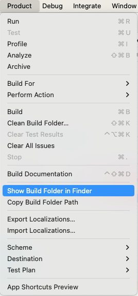 Build한 폴더를 Finder에서 열기