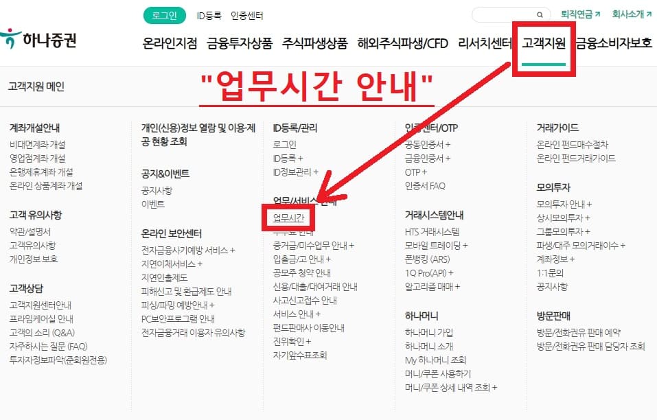 하나증권 업무시간