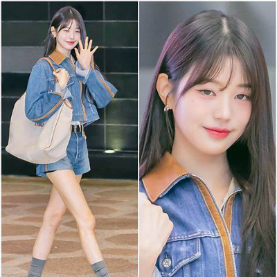 장원영이 개인 SNS에 공개한 데님 셋업 착장. 캐주얼하면서도 고급스러운 스타일링으로 많은 이들의 관심을 끌었다. (사진출처: MBC 연예뉴스)