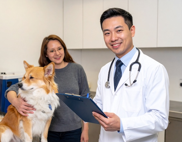 동물병원에서 건강검진 받는 강아지