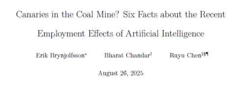 Canaries in the Coal Mine? Six Facts about the Recent Employment Effects of Artificial Intelligence 페이퍼 이미지