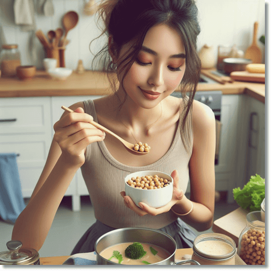 이집트콩 먹는 젊은 여성