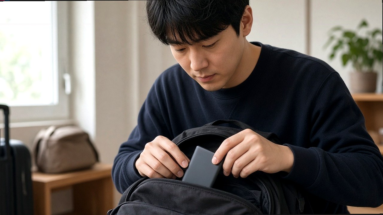 주차장에서 신차를 비교하는 한국 성인