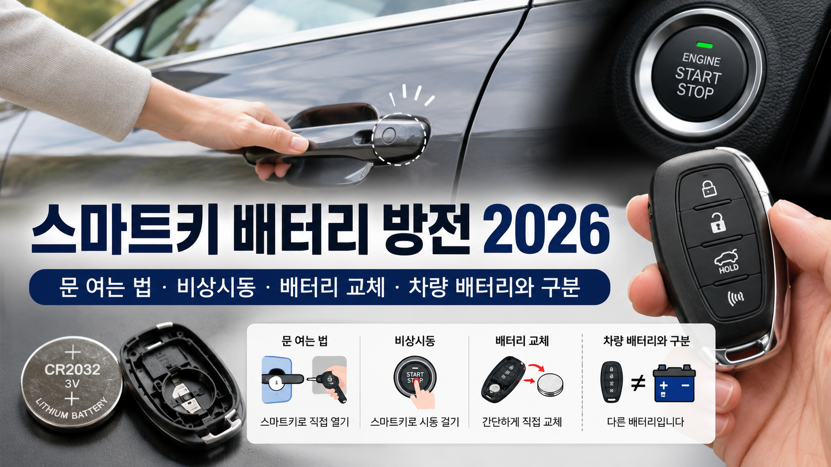 스마트키 배터리 방전 2026｜문 여는 법&middot;비상시동&middot;배터리 교체&middot;차량 배터리와 구분