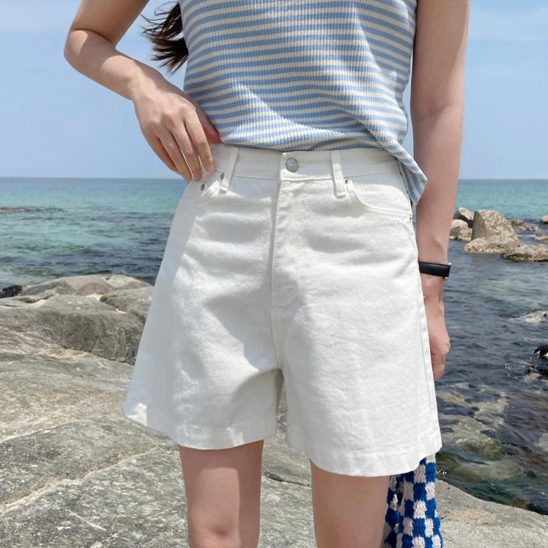 썸머 하이웨스트 여성 반바지 면 4부 하프 면팬츠 여자여름바지 숏팬츠 키작녀 화이트 블랙