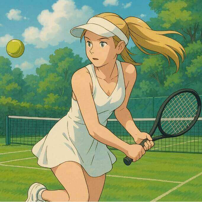 마리아 샤라포바가 잔디 코트에서 운동하는 지브리 스타일 모습