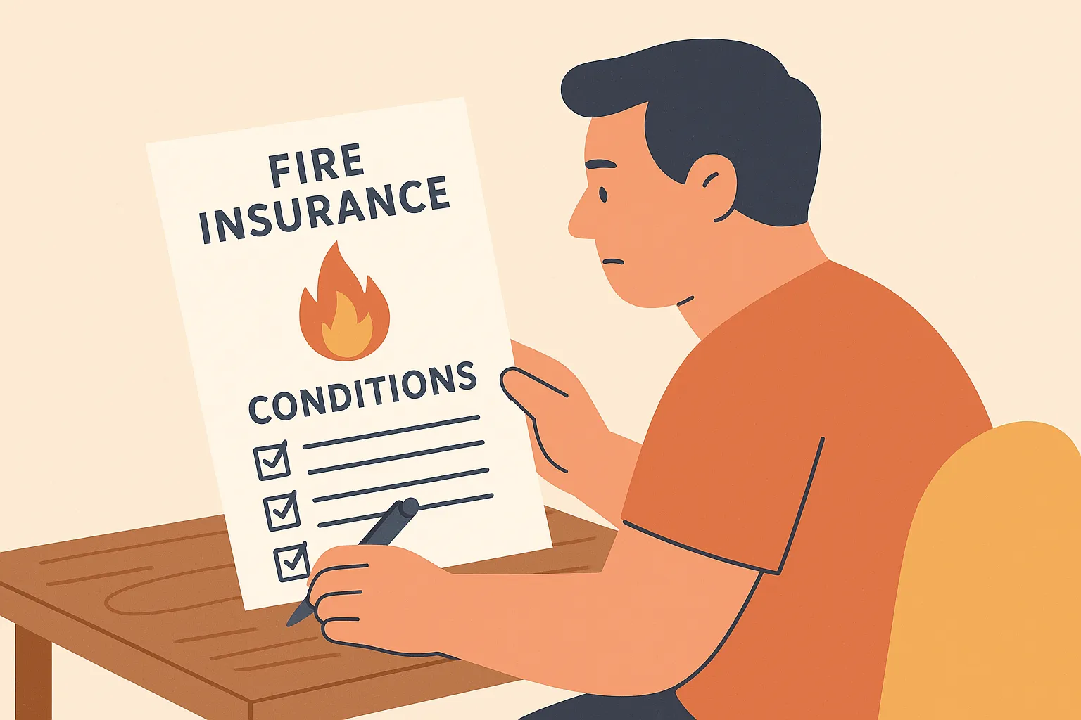 화재보험 조건을 꼼꼼히 확인하는 남성의 모습