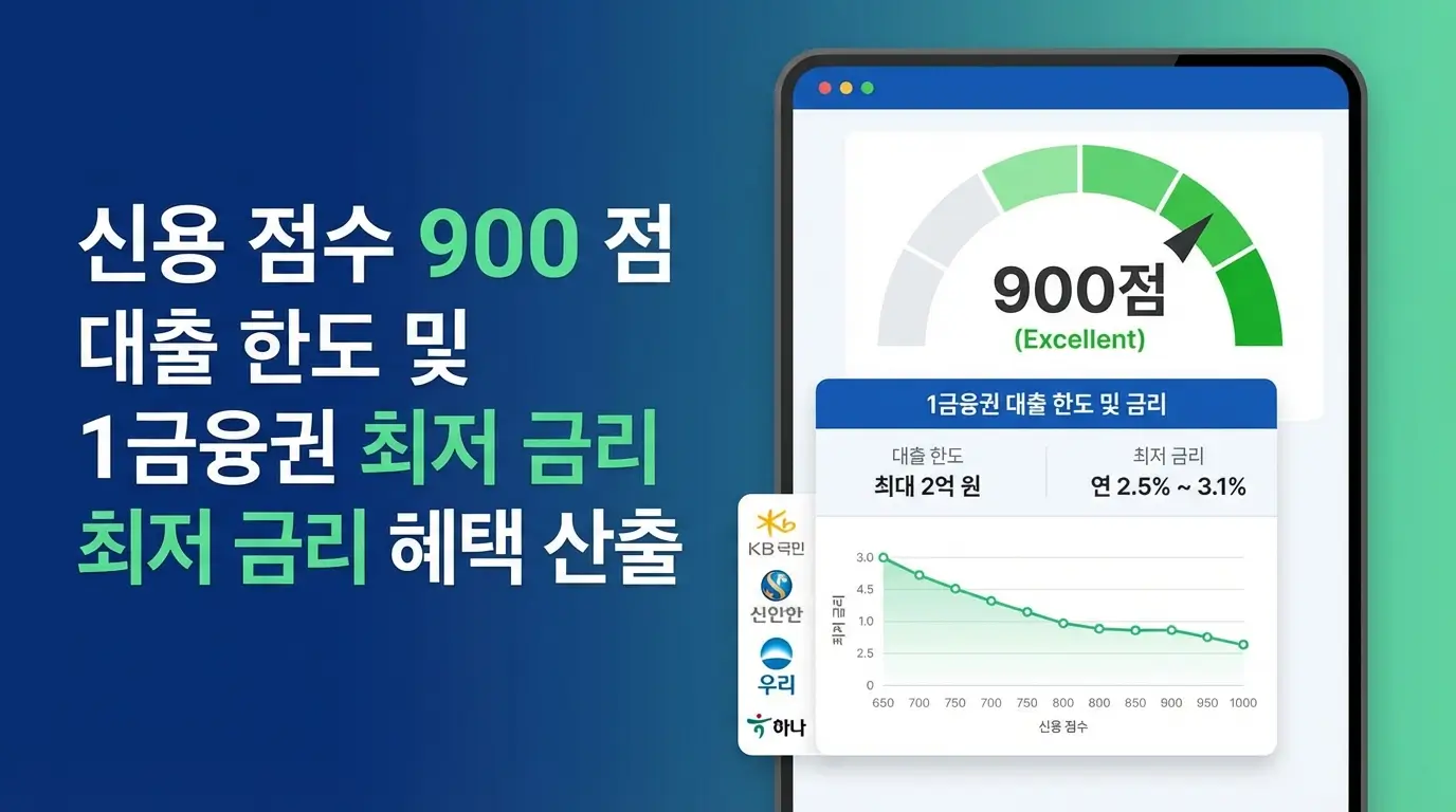 신용 점수 900 점 대출 한도 및 1금융권 최저 금리 혜택 산출