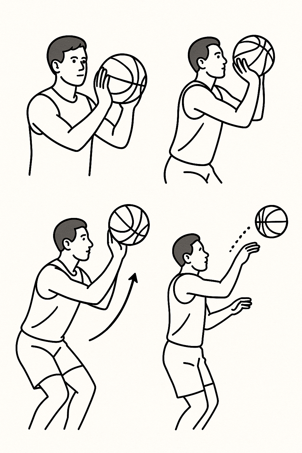 농구 슈팅 자세 시각적 흐름 &ndash; 공 잡기부터 팔로우스루까지 4단계 이미지