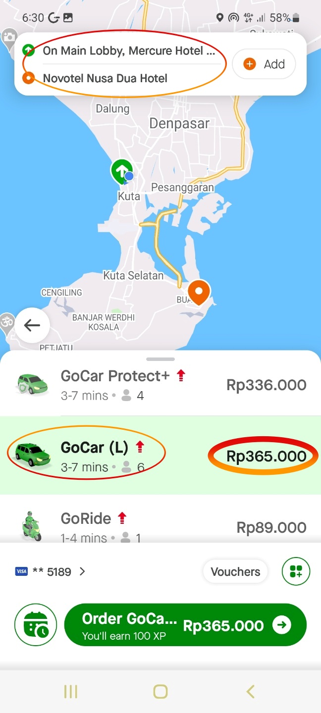 고젝으로 이동 시 요금