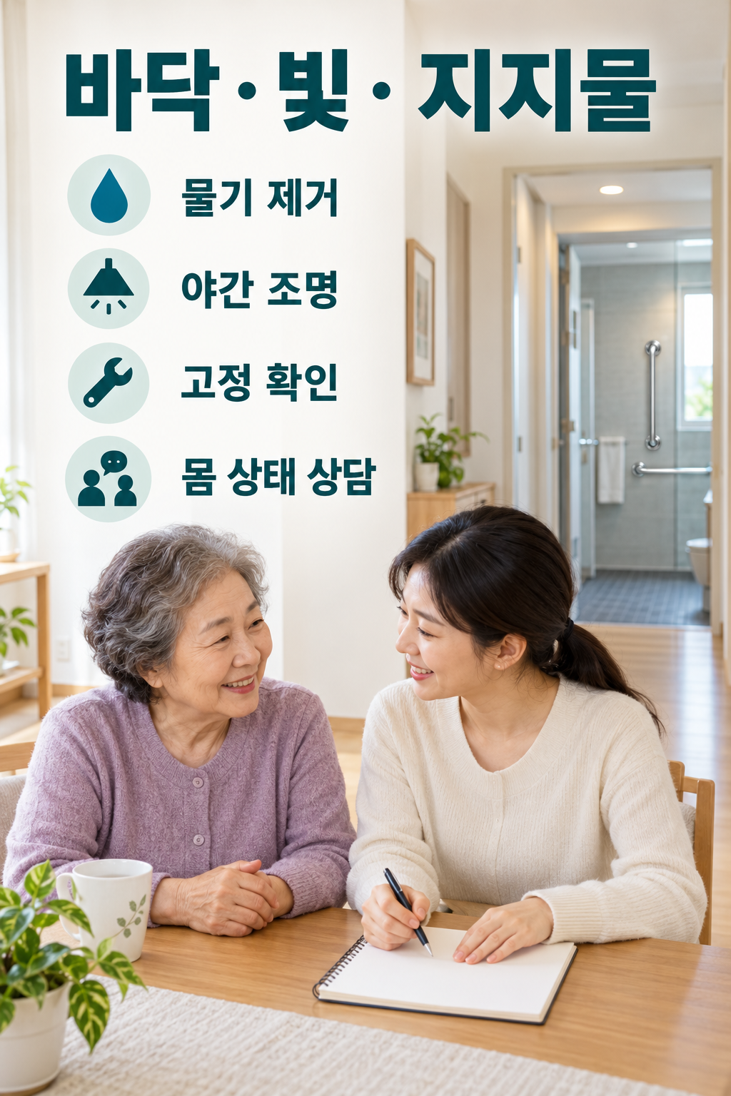 물기·조명·고정 지지물과 몸 상태 확인을 함께 정리하는 가족