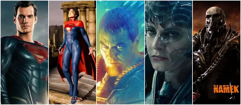 크립톤 행성 출신인 슈퍼맨, 슈퍼걸, 조드, 파오라, 남엑의 단독 정면 이미지