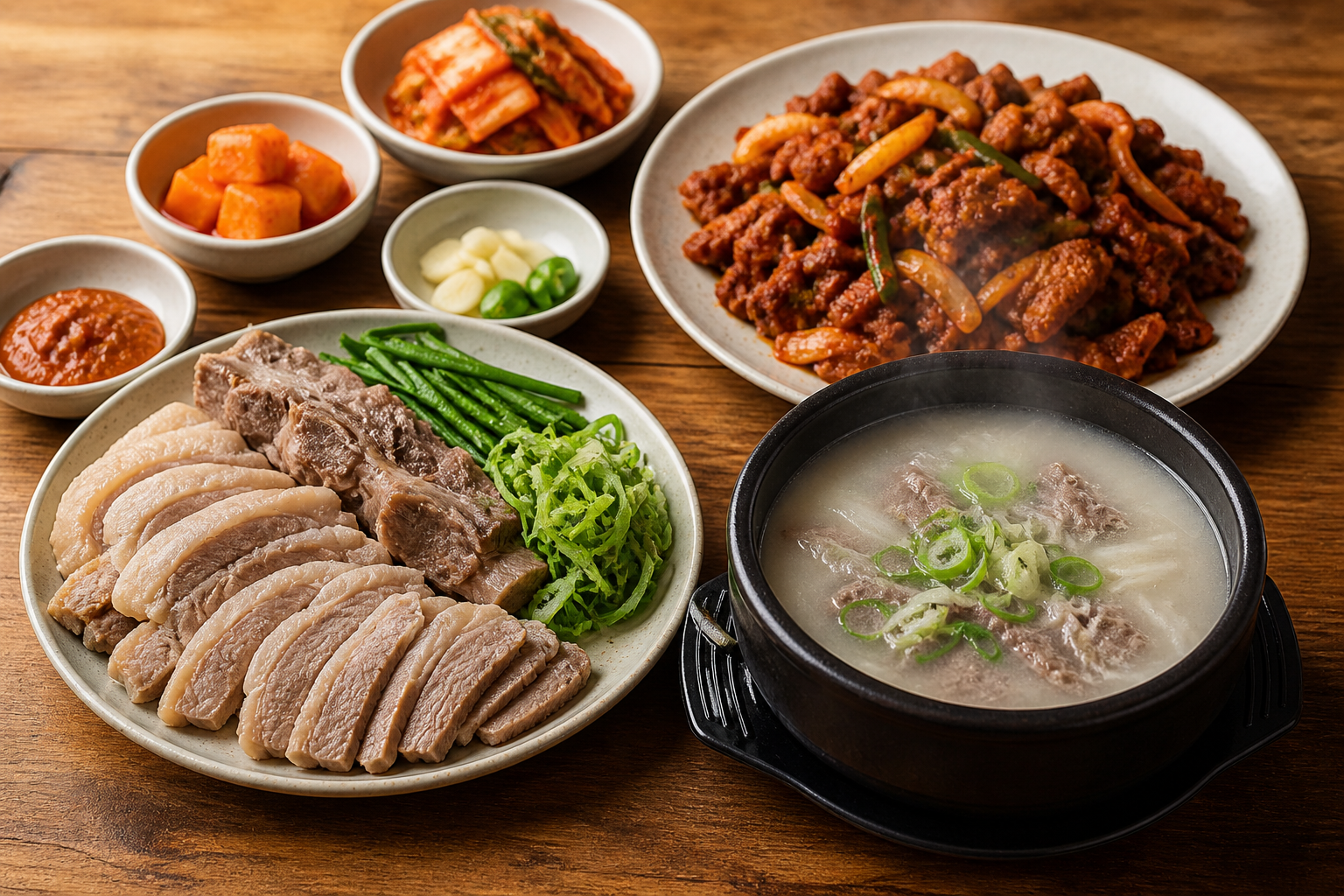 식당용 가정용 염소요리 레시피 비율표를 설명하는 염소탕 수육 불고기 한상 이미지