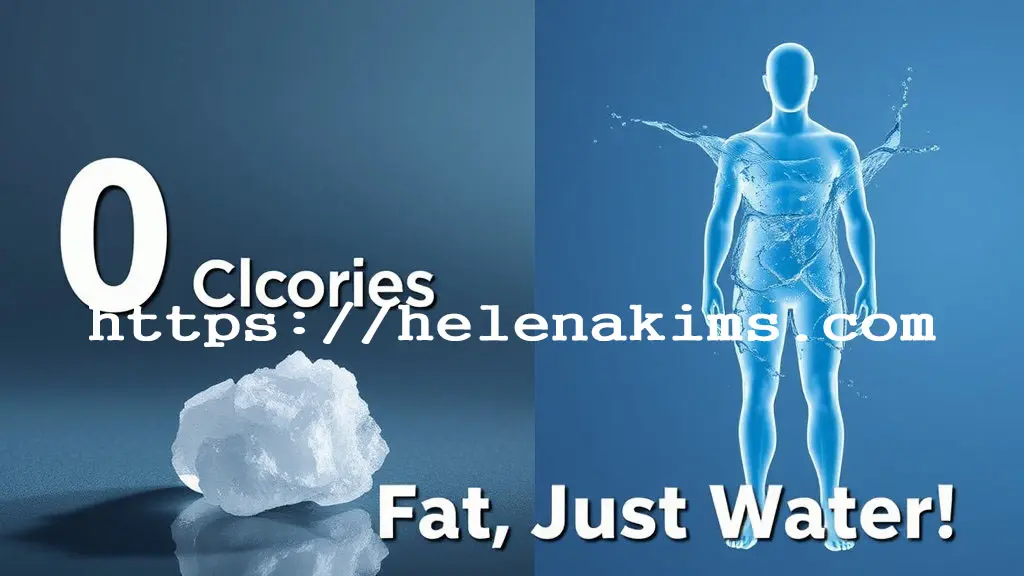 왼쪽에는 소금과 0칼로리 글씨가 있고 오른쪽에는 사람 모습에 물이 그려져 있는 모습.