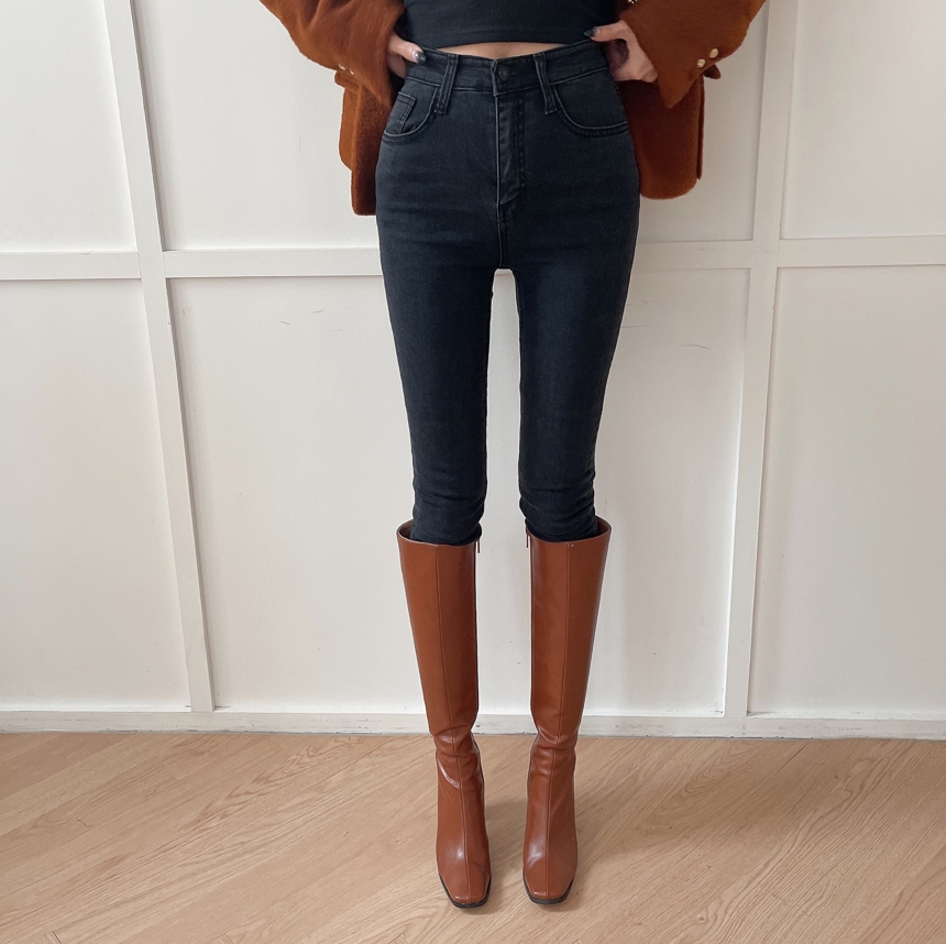 말랑 하이웨스트 블랙 기모 스키니진