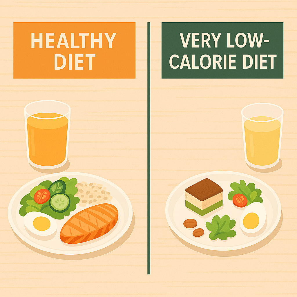 건강한 식단과 초절식 식단 비교 이미지