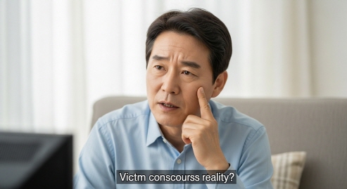 TV를 시청하며 혼잣말하는 중년 남성