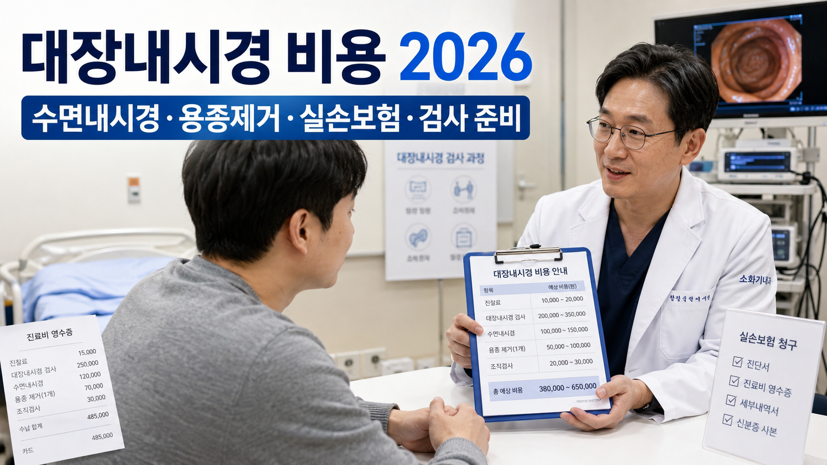 대장내시경 비용 2026|수면내시경·용종제거·실손보험·검사 준비 총정리