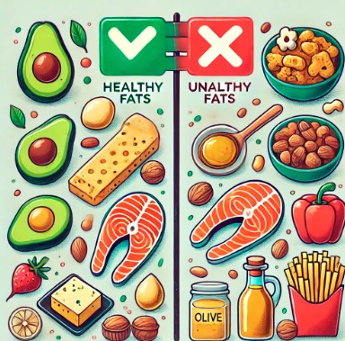 몸에 좋은 지방과 몸에 나쁜 지방을 나눈 사진