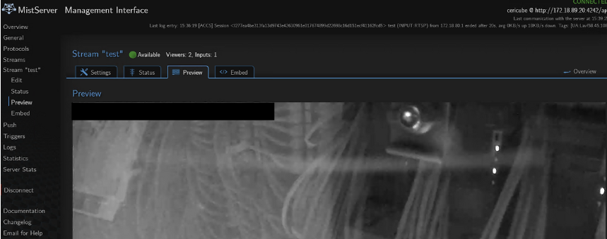 Stream 수신 영상 조회 예시