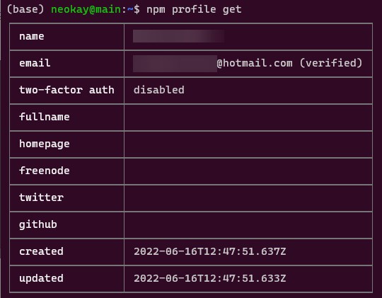 npm account profile