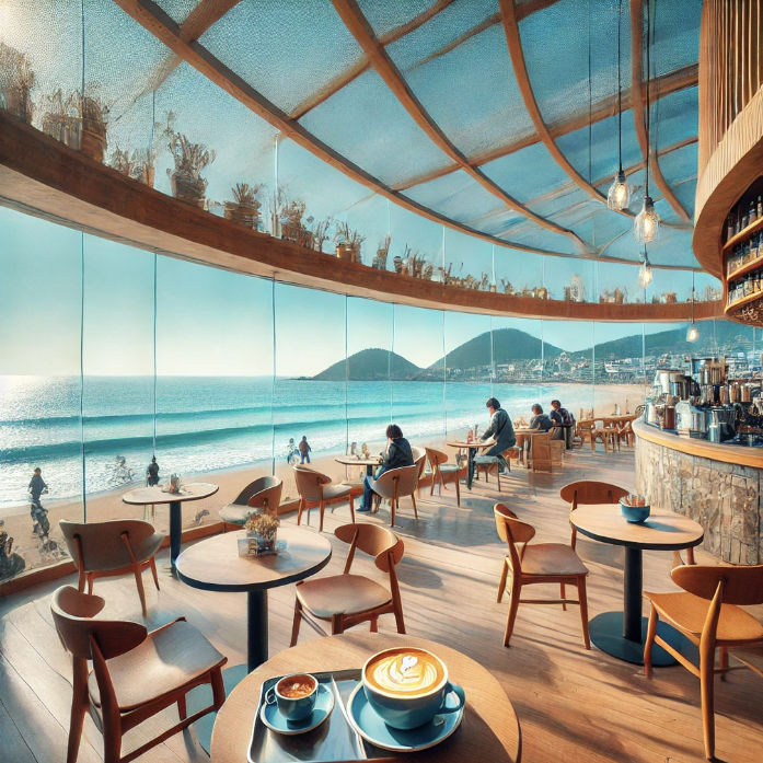 강릉 오션뷰 카페 AI 일러스트