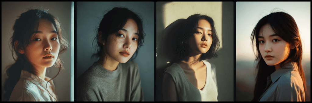 85mm f/1.4 렌즈와 조리개 값 적용된 실사 스타일 초상화_Midjourney