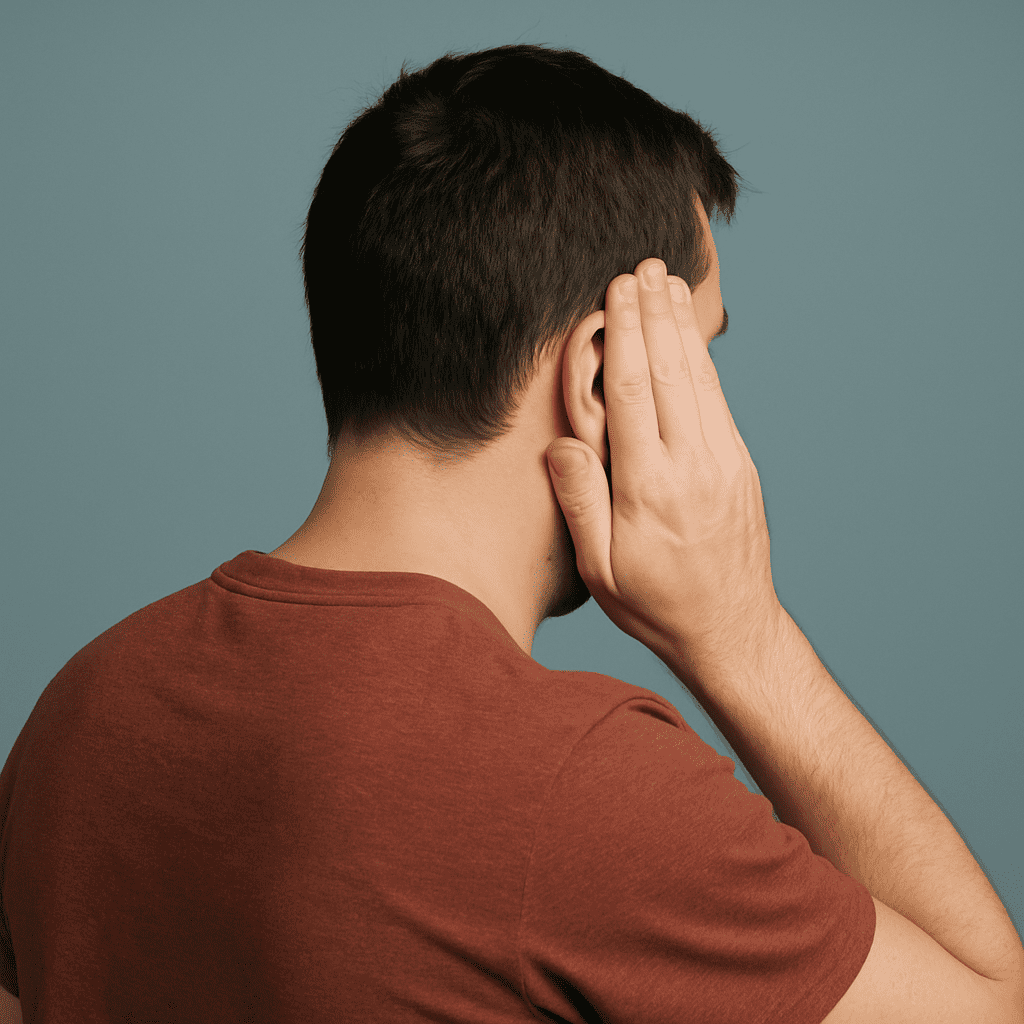 삐 소리로 인해 고통을 겪는 남성 이미지