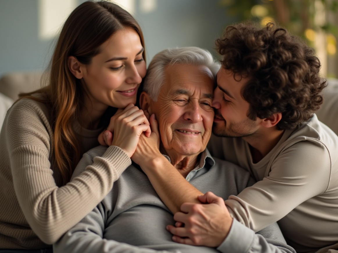 다계통 위축증 진단환자를 위로하고 있는 모습
