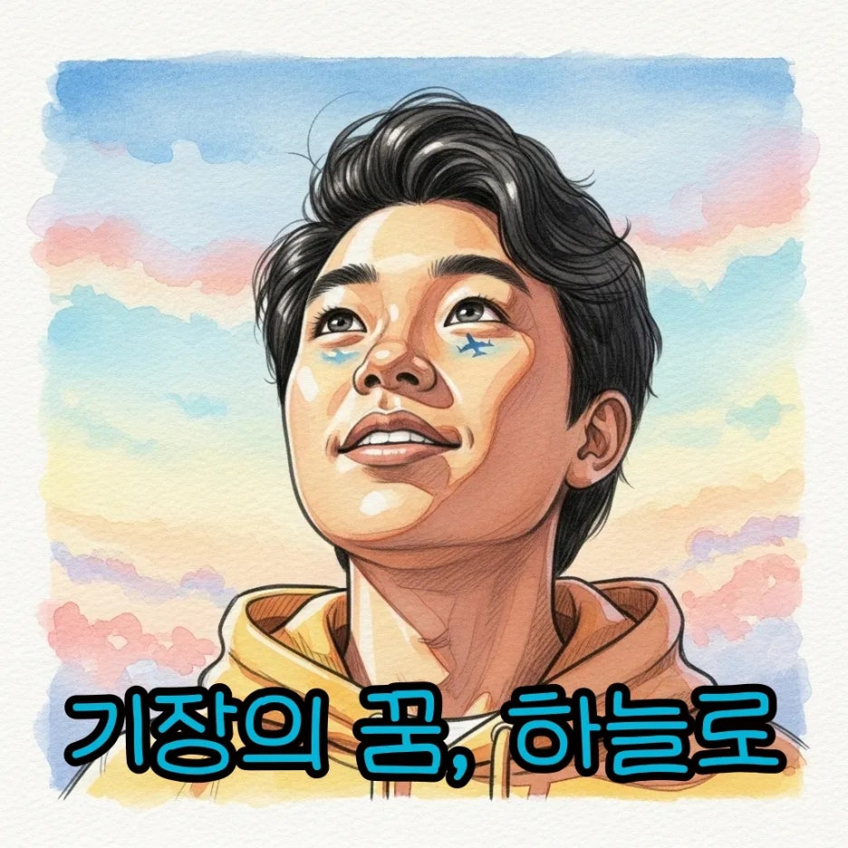 하늘을 보며 조종사의 꿈을 키우는 청년