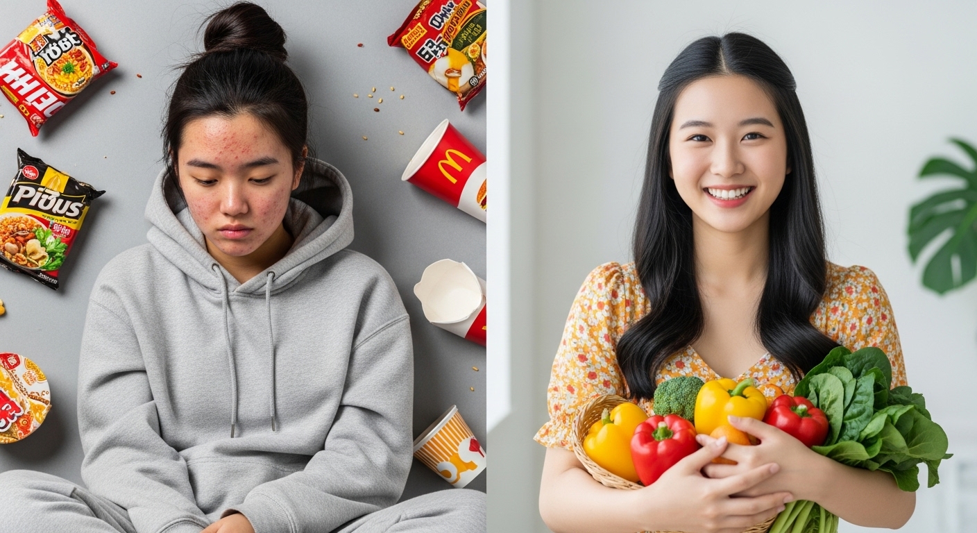 식품과 피부의 비교 사진