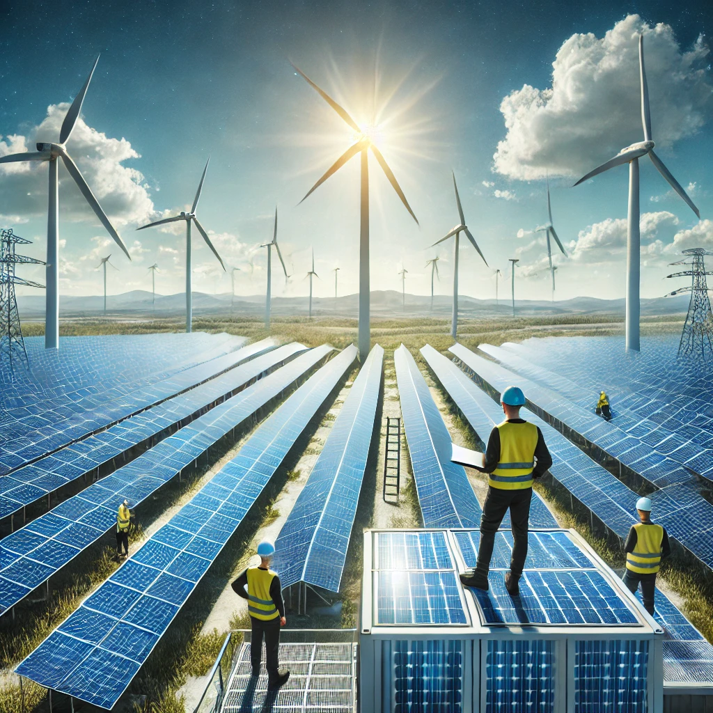 탄소 배출을 줄이기 위한 태양광 풍력발전의 모습