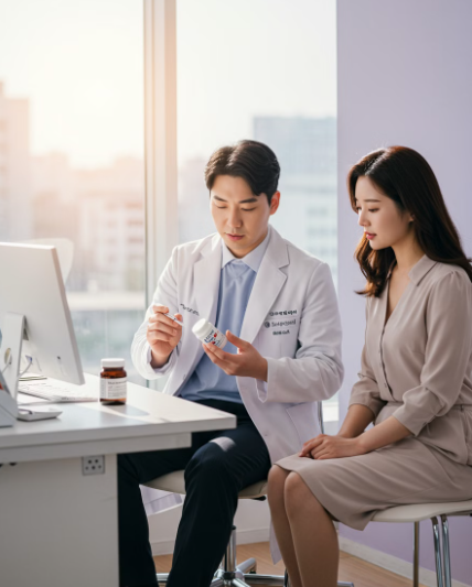 의사와 상담하는 여성 이미지.