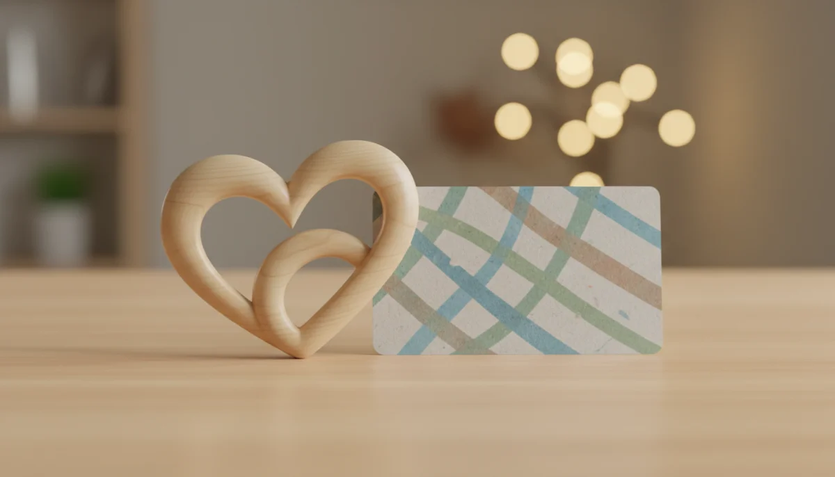 가족 돌봄 지원 혜택을 상징하는 하트 오브제와 카드