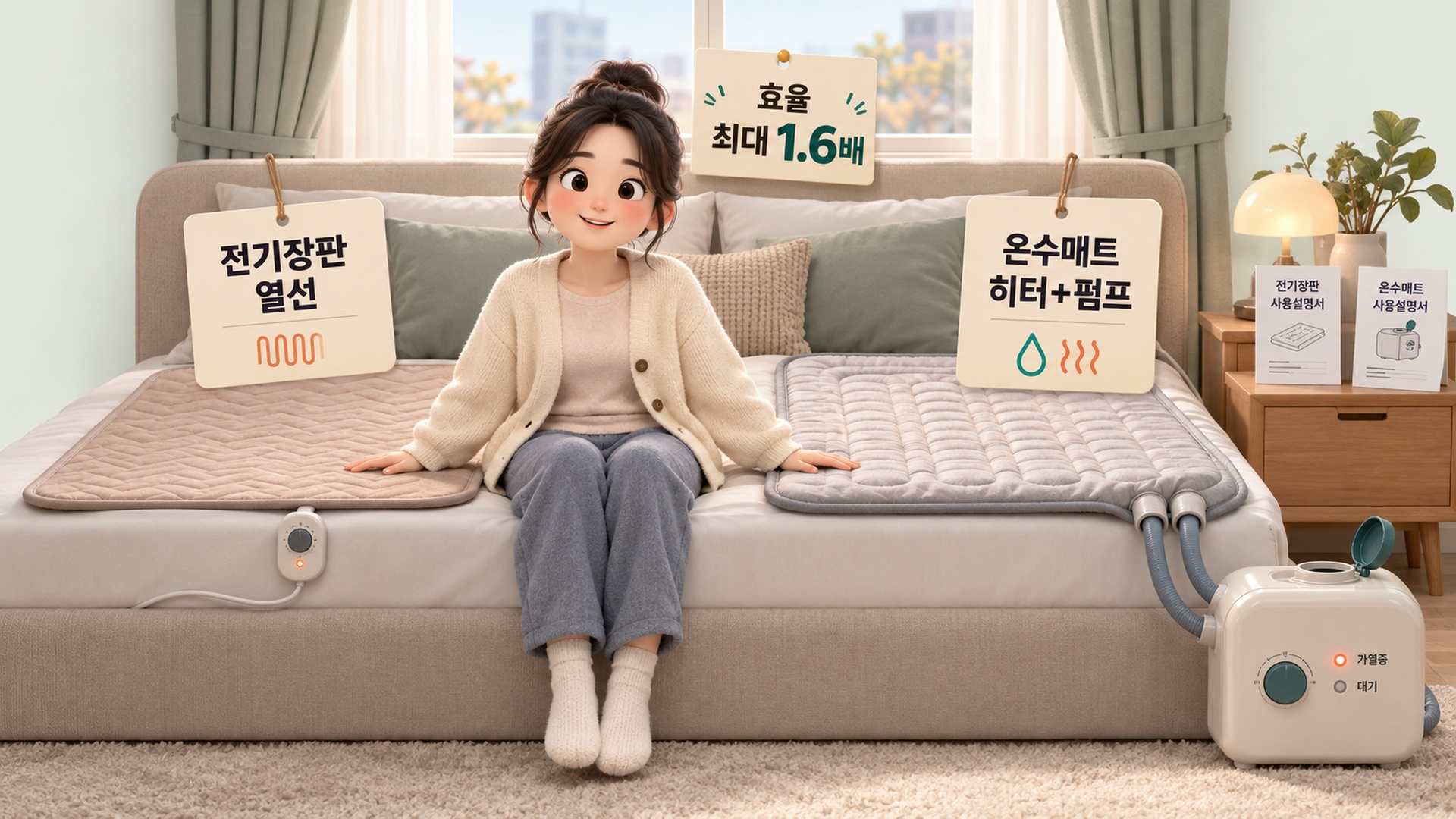 전기장판 컨트롤러와 온수매트 보일러 본체를 나란히 비교하는 자리