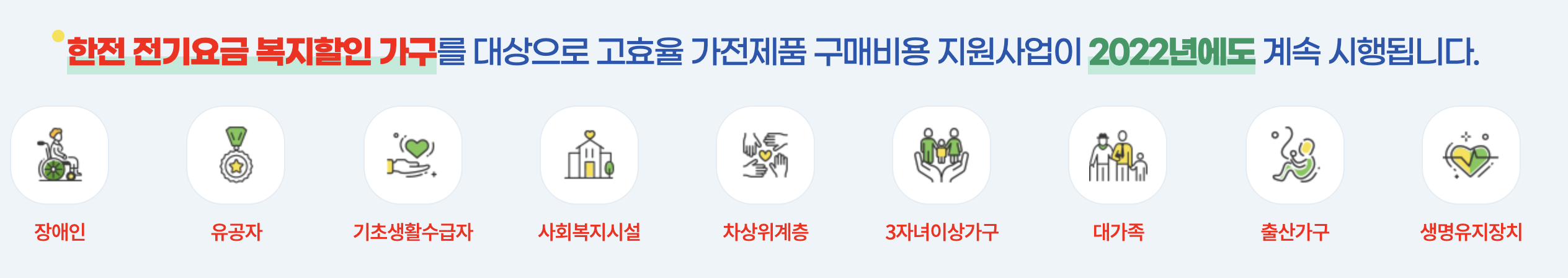 한전 전기요금 복지할인 가구 지원