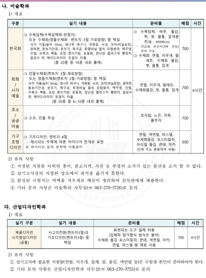 전북대 실기시험 내용 2024 2