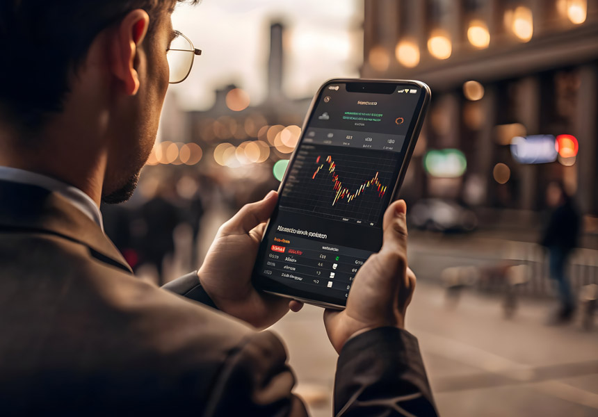 스마트폰으로 공모주 청약 정보를 확인하는 초보 투자자 모습