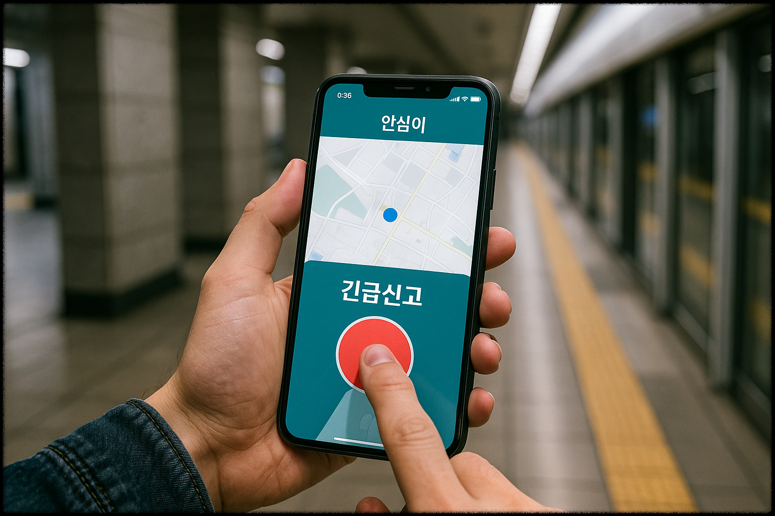 지하철역에서 안심이 앱 긴급신고 화면