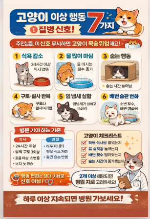 고양이 이상 행동 7가지 (병원 안 가면 위험합니다)