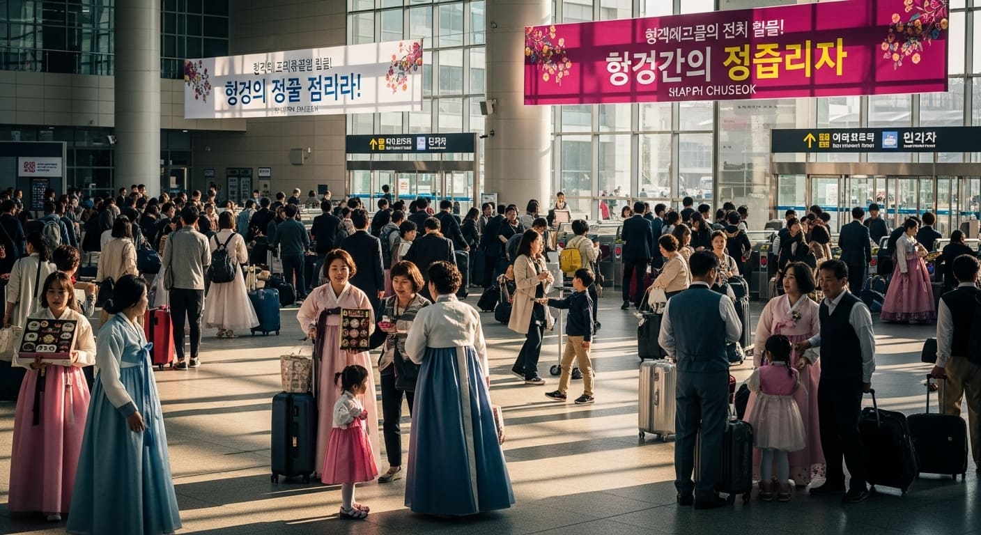 추석 연휴에 혼잡한 기차역 모습