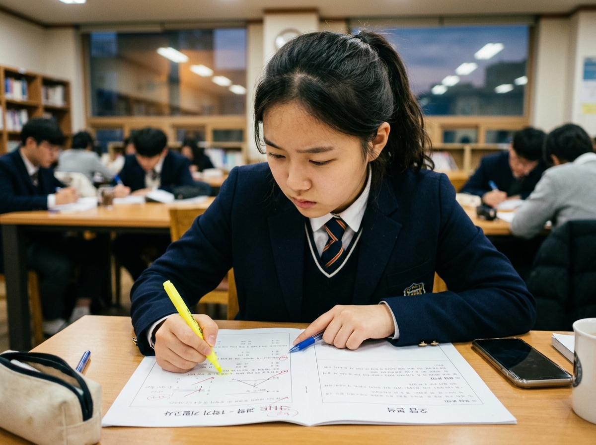 오답 노트를 꼼꼼히 검토하며 학습하는 학생
