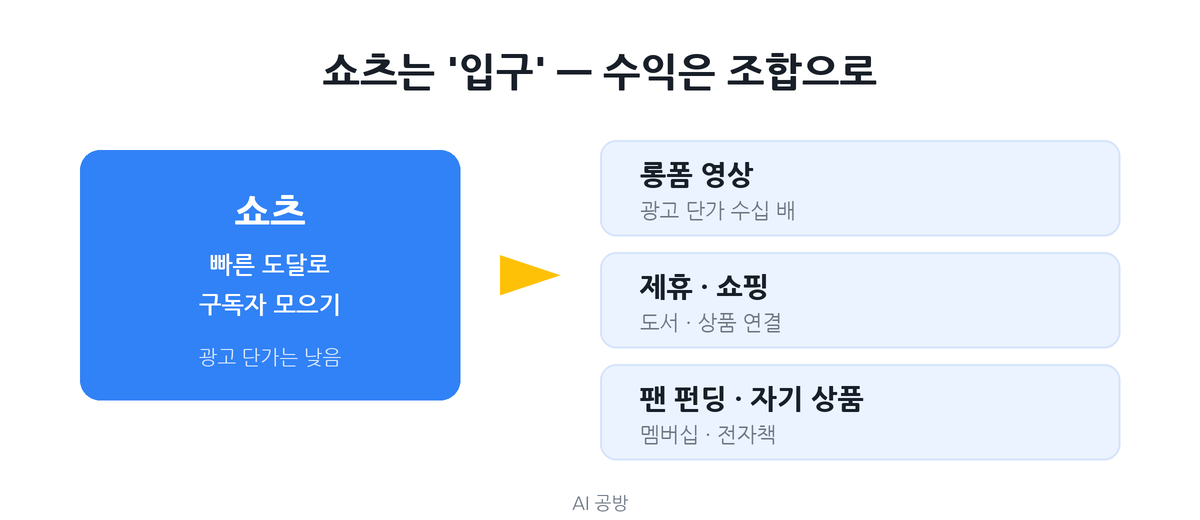 쇼츠는 입구 &mdash; 롱폼, 제휴와 쇼핑, 팬 펀딩으로 수익 확장