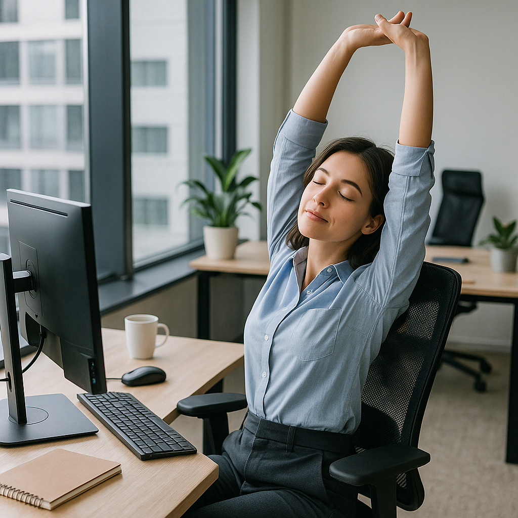 사무실에서 스트레칭 하는 모습