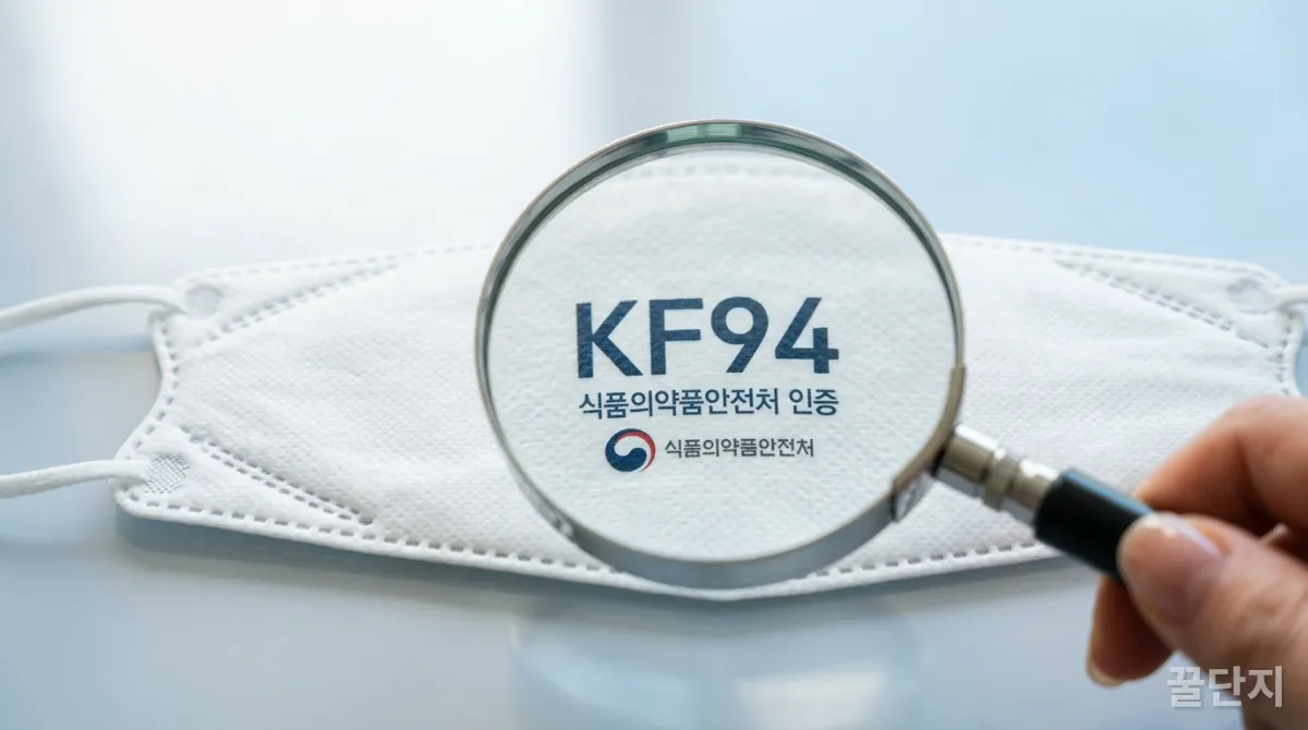 확대경으로 KF 마크를 확인하는 모습