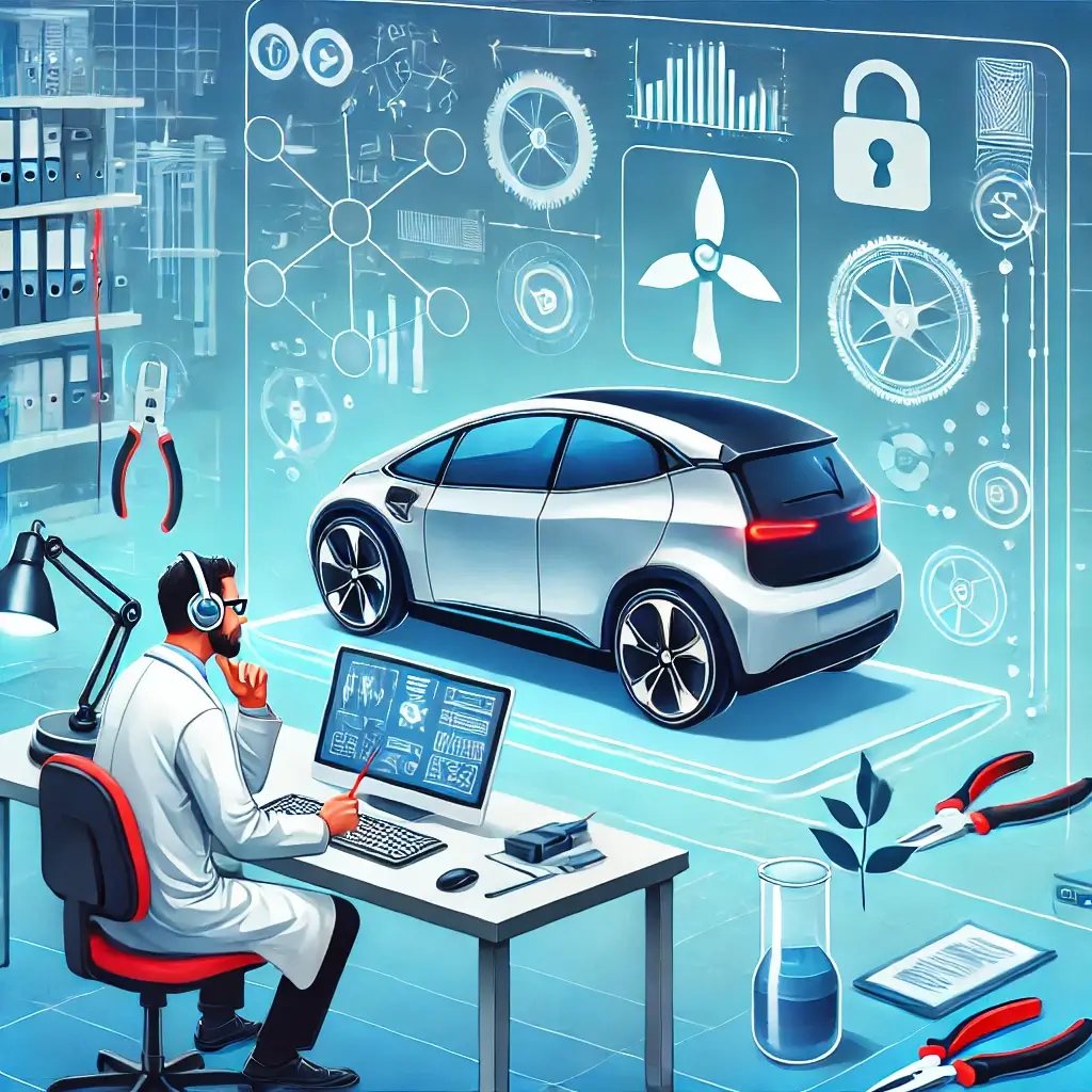 전기차를 연구 중인 연구원의 혁신적인 모습.