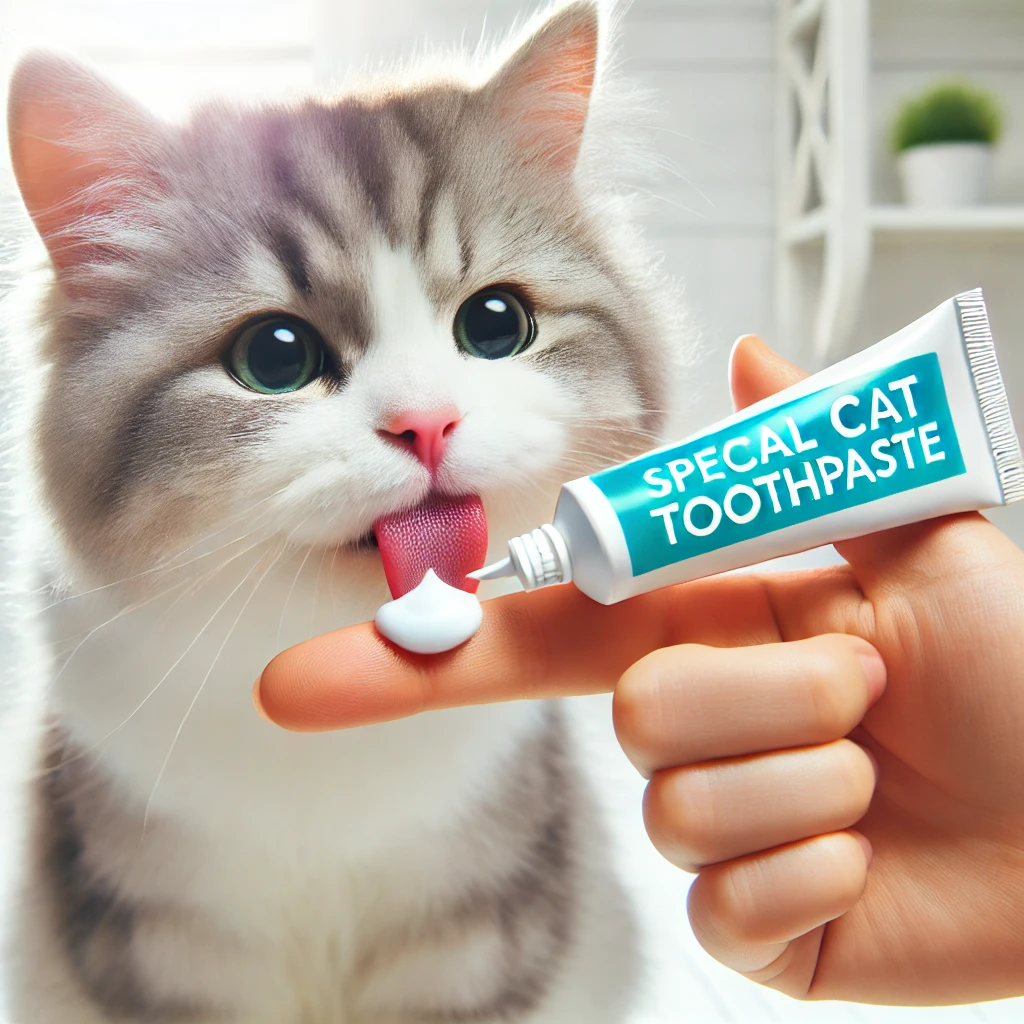 고양이가 손가락에 묻은 치약을 핥는 모습